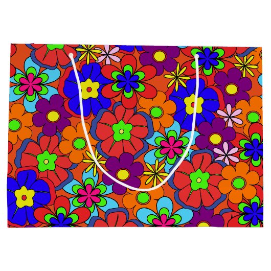 Hippy Retro Flowers Large Cadeautasje (Achterkant)