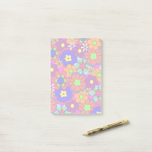 Hippy Retro Flowers Post-it® Notes (Op bureau)