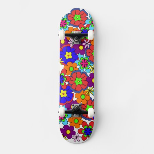 Hippy Retro Flowers Skateboard (Voorkant)