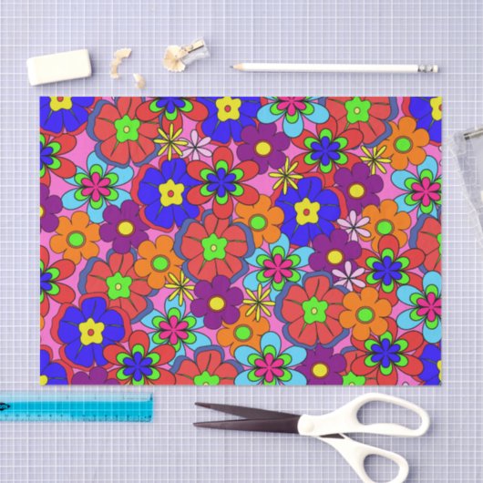 Hippy Retro Flowers Tissuepapier (Craft)