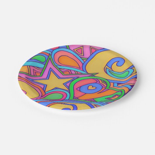 Hippy Retro Peace Art met sterren Papieren Bordje (Gekanteld)