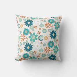 Hippy Retro Vibe 70s Daisy Peace Blue Oranje Baby Kussen