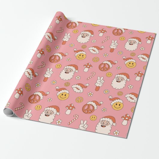 Hippy Santa Xmas Funny Wrapping Paper Cadeaupapier (Uitgerold)