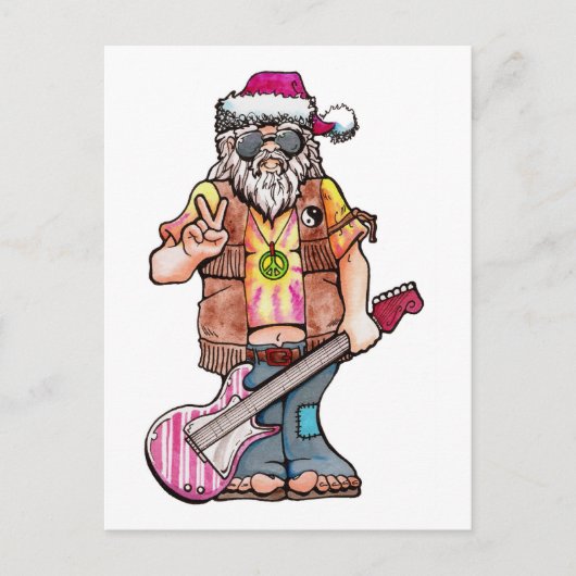Hippy Santa zegt "Cool Yule" Feestdagenkaart (Voorkant)