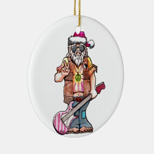 Hippy Santa zegt "Cool Yule" Keramisch Ornament (Rechts)