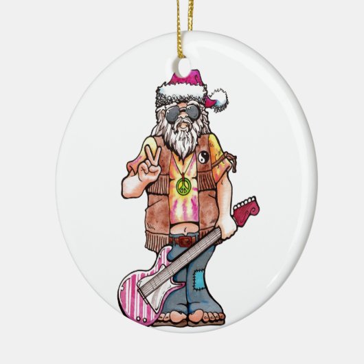 Hippy Santa zegt "Cool Yule" Keramisch Ornament (Links)