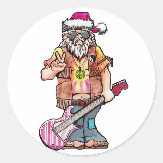 Hippy Santa zegt "Cool Yule" Ronde Sticker (Voorkant)