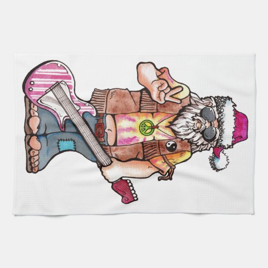 Hippy Santa zegt "Cool Yule" Theedoek (Horizontaal)