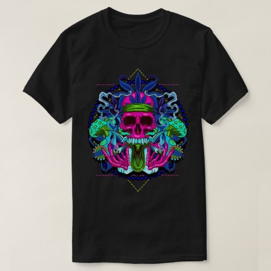 Hippy Skull Weed Goth Mushrooms Psychedelic T-shirt (Design voorkant)