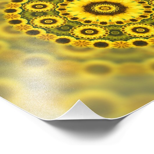 Hippy Sunflower Fractal Mandala Pattern Foto Afdruk (Hoek)