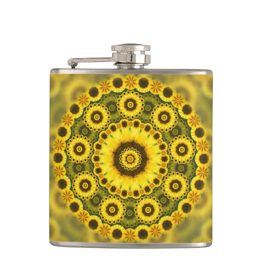 Hippy Sunflower Fractal Mandala Pattern Heupfles (Voorkant)