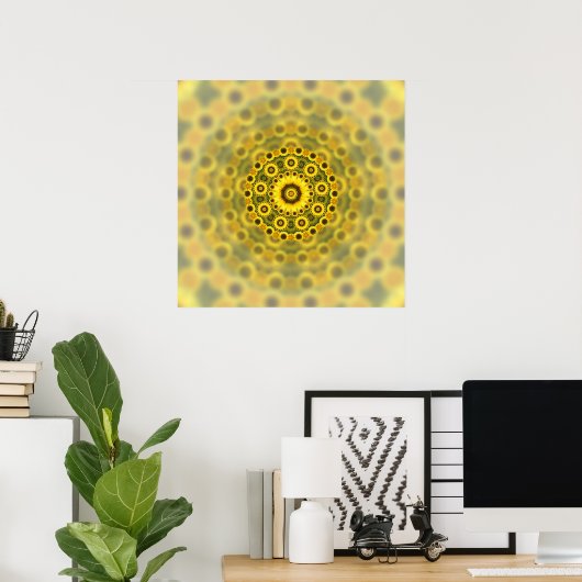 Hippy Sunflower Fractal Mandala Pattern Poster (Thuiskantoor)