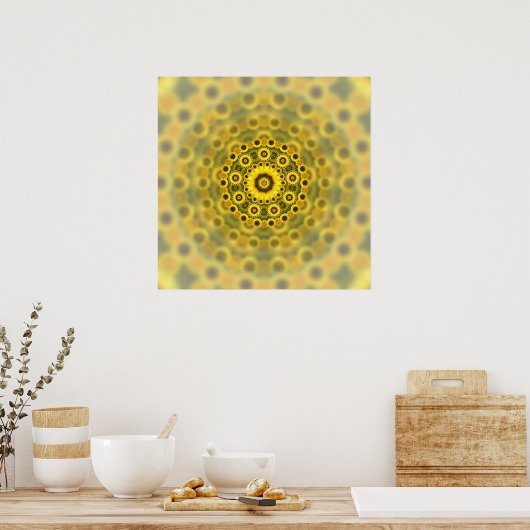 Hippy Sunflower Fractal Mandala Pattern Poster (Keuken)