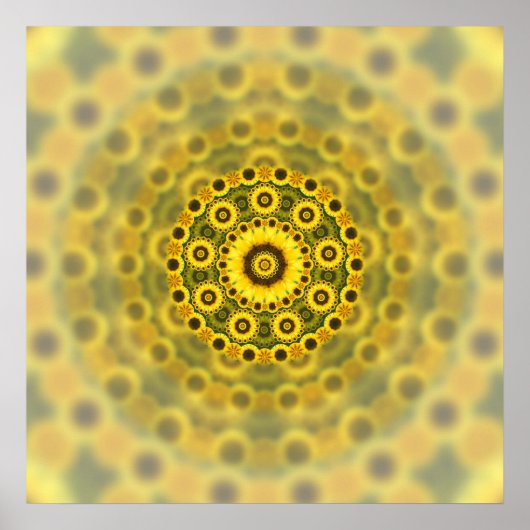 Hippy Sunflower Fractal Mandala Pattern Poster (Voorkant)