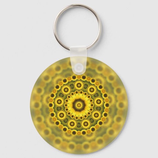 Hippy Sunflower Fractal Mandala Pattern Sleutelhanger (Voorkant)