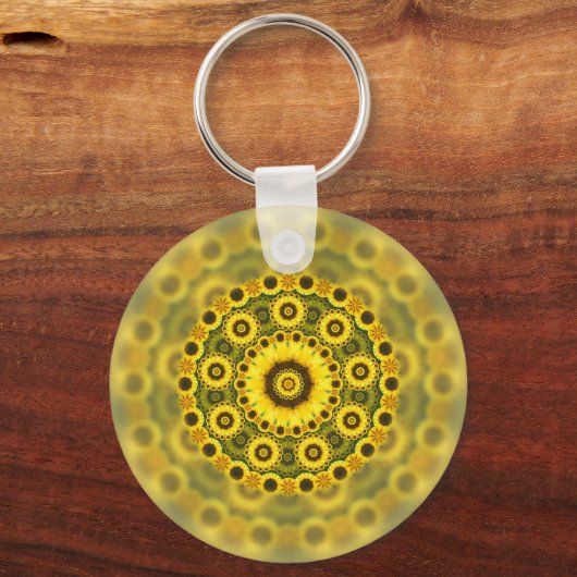 Hippy Sunflower Fractal Mandala Pattern Sleutelhanger (Voorkant)