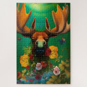 Hippy Trippy Moose met bloemen Legpuzzel (Verticaal)