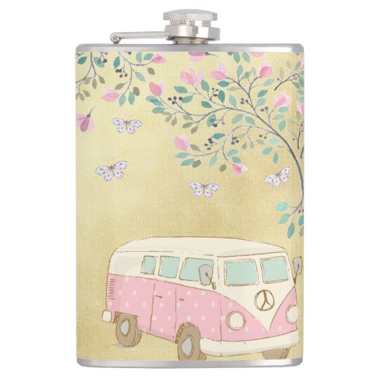 Hippy Van Butterflies en Blossom Gold Heupfles (Voorkant)