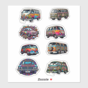 Hippy Van en Cars Boho uit de jaren zestig Sticker