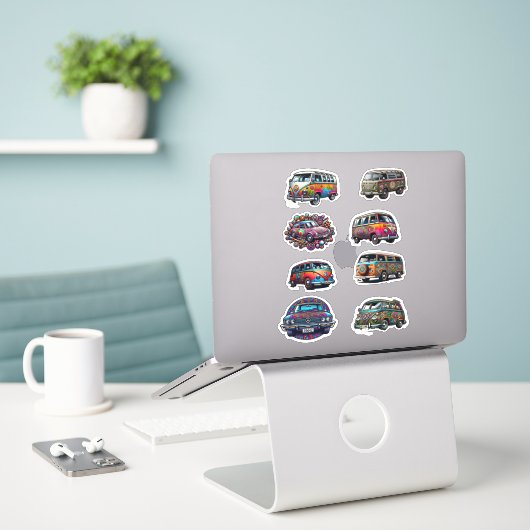 Hippy Van en Cars Boho uit de jaren zestig Sticker (Laptop op bureau)