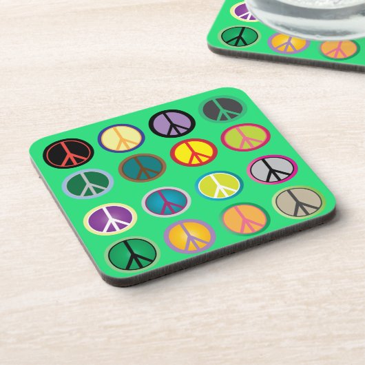 Hippy vredesbord 60s kleurrijk patroon bier onderzetter (Linkerzijde)