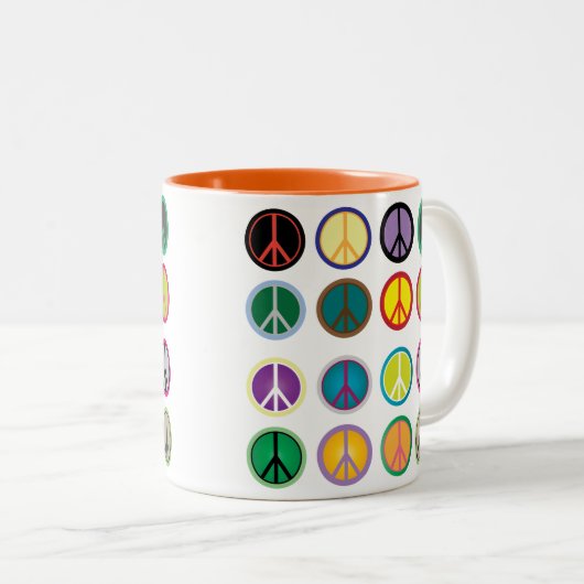 Hippy vredesbord 60s kleurrijk patroon tweekleurige koffiemok (Voorkant rechts)