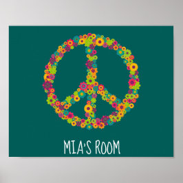 Hippy-vredesbord bloemen meisjeskamer poster
