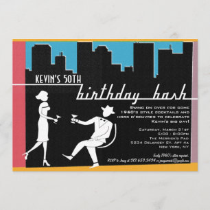 Hipster 1960's Birthday Party Invitation Kaart