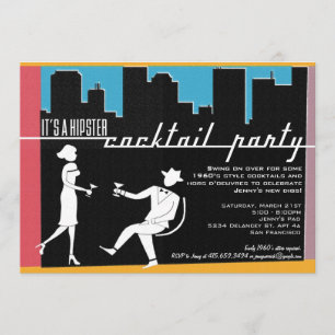 Hipster 1960's Cocktail Party Invitation Kaart