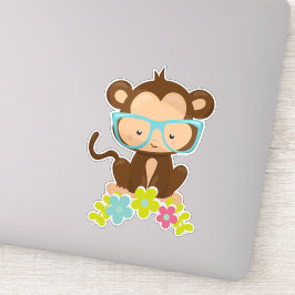 Hipster-aap, aap met bril, bloemen sticker