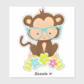 Hipster-aap, aap met bril, bloemen sticker (Vel)