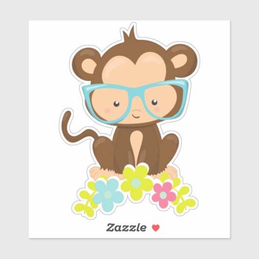 Hipster-aap, aap met bril, bloemen sticker (Vel)