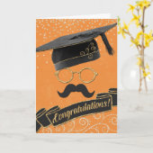 Hipster Afstuderen Gefeliciteerd Mustache Oranje Kaart (Gele Bloem)