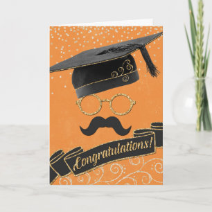 Hipster Afstuderen Gefeliciteerd Mustache Oranje Kaart