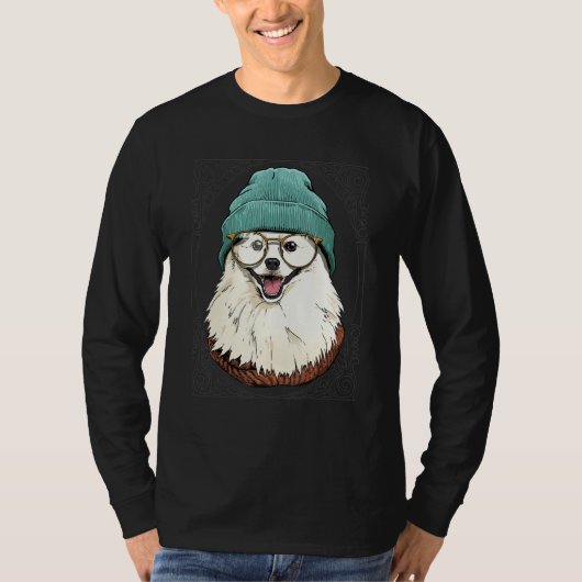 Hipster American Eskimo Animal Wearing Sunglasses  T-shirt (Voorkant)