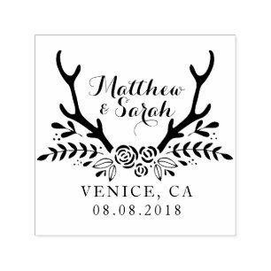 Hipster Antlers trouwstempel, sla de datum op Zelfinktende Stempel