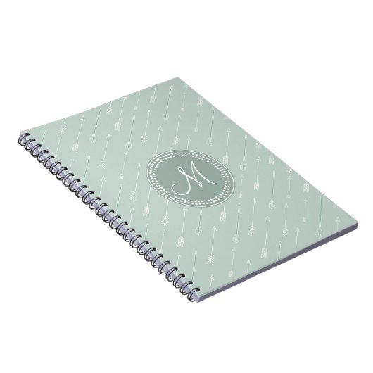 Hipster Arrow Mint Green Monogram Notitieboek (Rechterzijde)