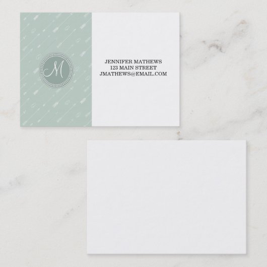 Hipster Arrow Mint Green Monogram Visitekaartje (Voorkant / Achterkant)