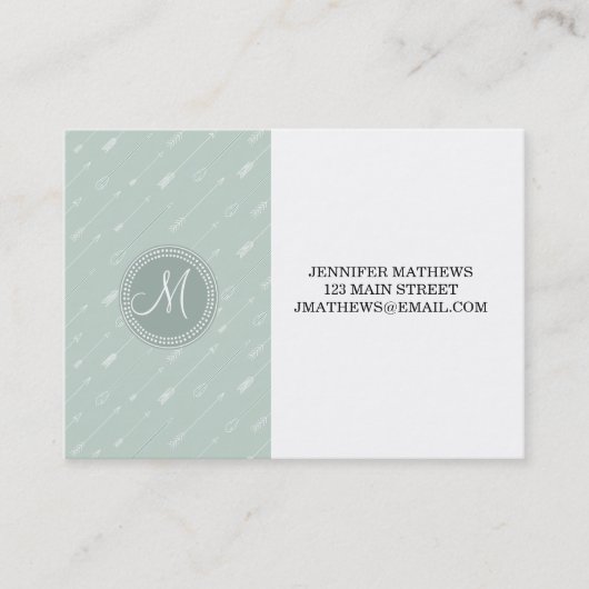 Hipster Arrow Mint Green Monogram Visitekaartje (Voorkant)