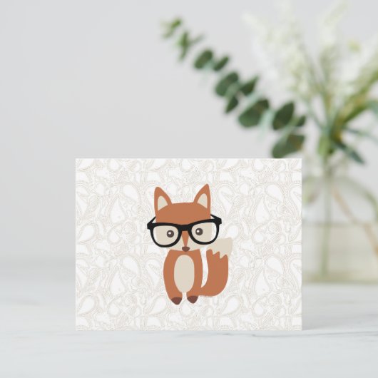Hipster Baby Fox met bril Briefkaart (Staand voorkant)