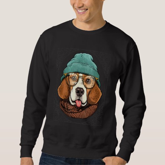 Hipster Beagle Dog Animal Wearing Sunglasses Puppy Trui (Voorkant)