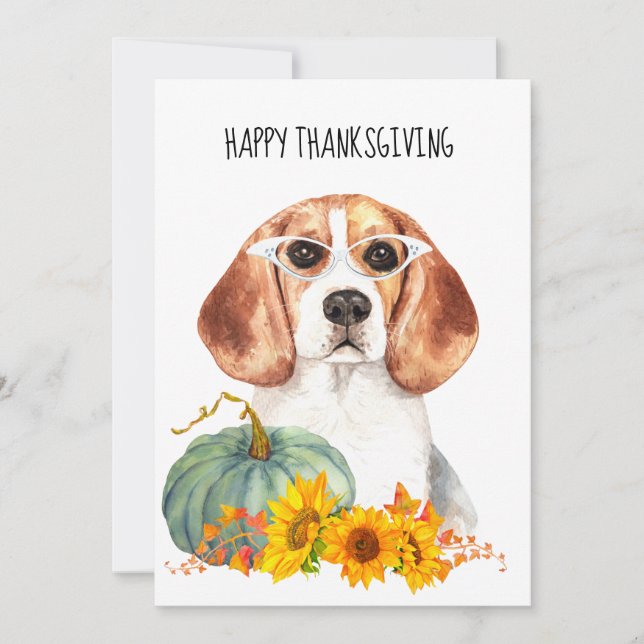 Hipster Beagle Watercolor Thanksgiving Kaart (Voorkant)