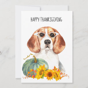 Hipster Beagle Watercolor Thanksgiving Kaart