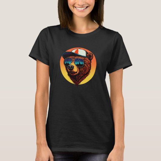 Hipster Bear Outdoor Illustration Shades & Trucker T-shirt (Voorkant)
