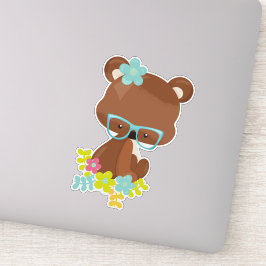 Hipster-Beer, Beer met bril, kleurrijke bloemen Sticker