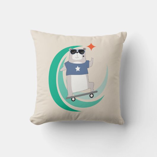 Hipster Beer Riding Skateboard Kussen (Voorkant)