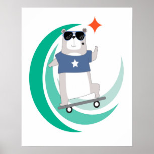 Hipster Beer Riding Skateboard Poster