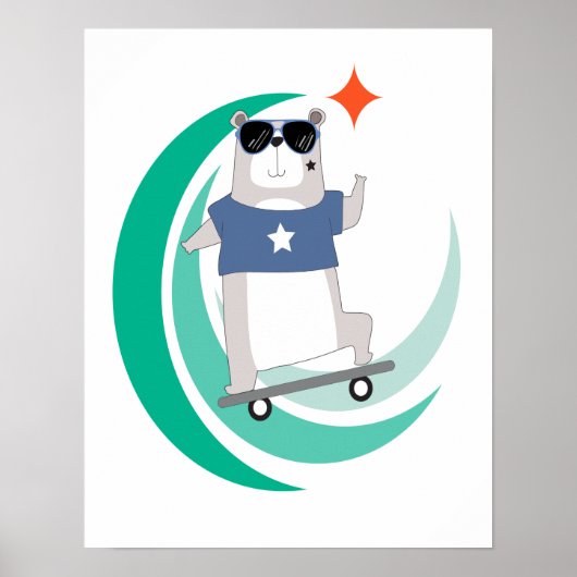 Hipster Beer Riding Skateboard Poster (Voorkant)