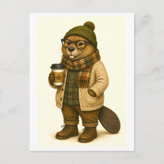 Hipster Bever Ansichtkaart Briefkaart (Voorkant)
