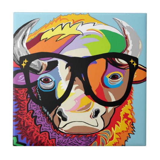 Hipster Bison "Buffalo" Tegeltje (Voorkant)
